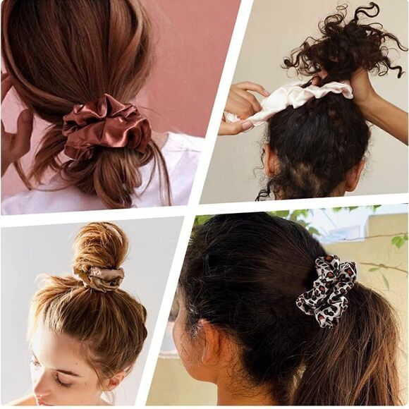 Color plus Leopard Silky Hair Scrunchies